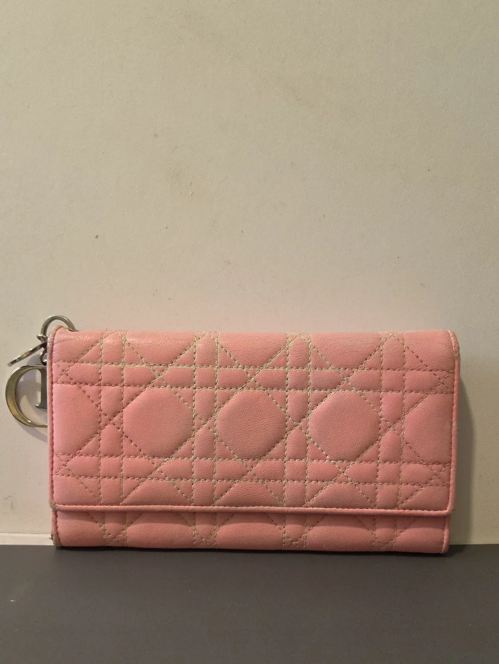 Dior Pink Quilted Leather Wallet with Signature Stitching - Project